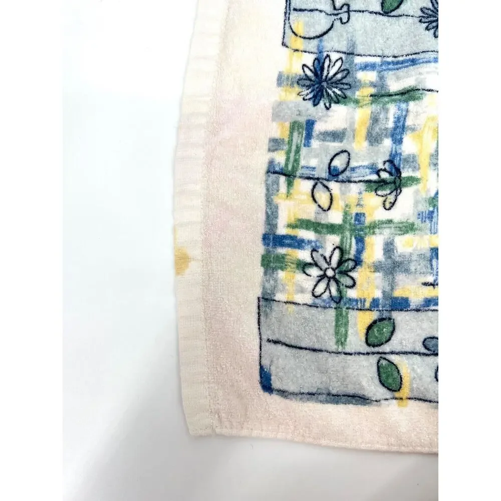 Vintage Hand Towel Blue Yellow Flower Vase Motif